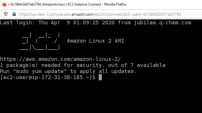 The EC2 Instance Connect terminal showing the command line interface