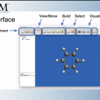 Benzene molecule in IQmol interface, with build menu items highlighted.