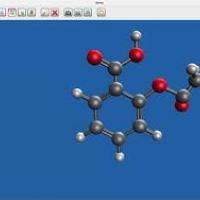 Aspirin molecular structure in IQmol over a blue background
