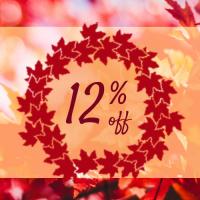 "12% off" in a wreath of leaves