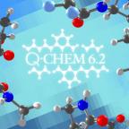 Q-Chem 6.2 logo over pixelated blue background