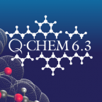 Q-Chem 6.3 logo over blue background with molecule